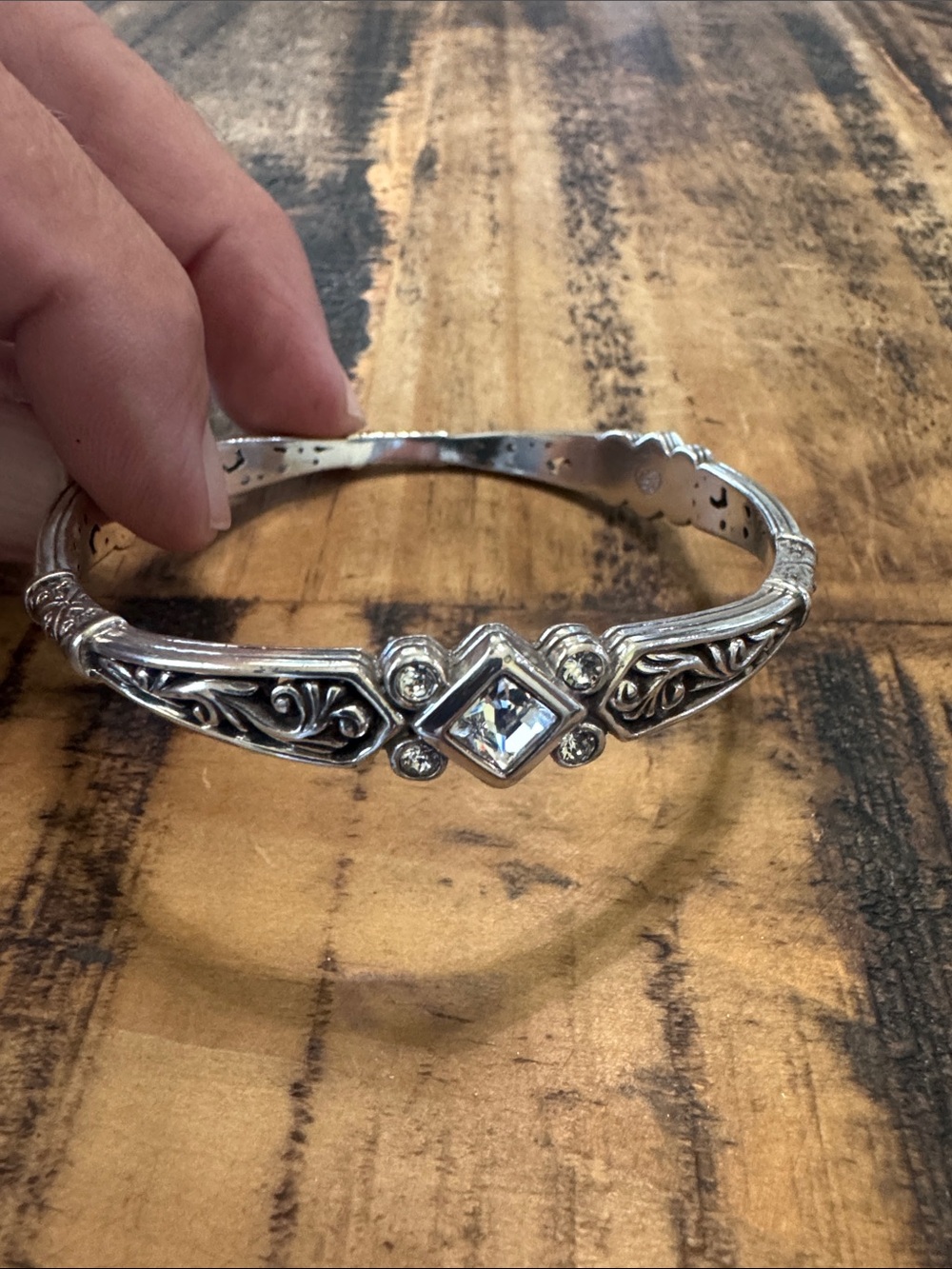 Brighton Silver Filigree Crystal Bracelet with Clear Stones